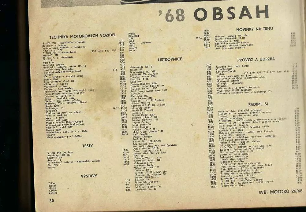 SVĚT MOTORŮ 1968, 26 čísel