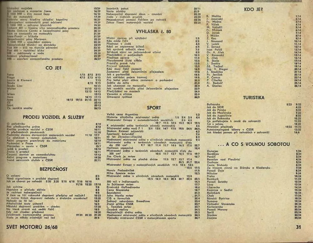 SVĚT MOTORŮ 1968, 26 čísel
